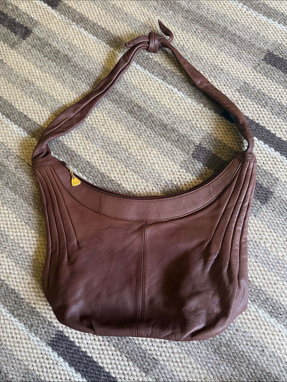 Brio! Y2K Brown Leather Tie Strap Hobo Bag Purse Crossbody Vtg 80’s
